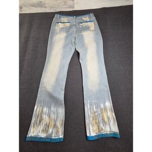 Revolt Jeans Co. Paint Glitter Jeans Women 11/12 Blue Gold Glitter NWT 15G563
